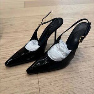 SCHUTZ Black Patent Slingback Pointed-Toe Stiletto Pumps